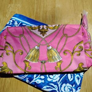 Estee Lauder Pink and Gold Tassel Print Cosmetic Pouch